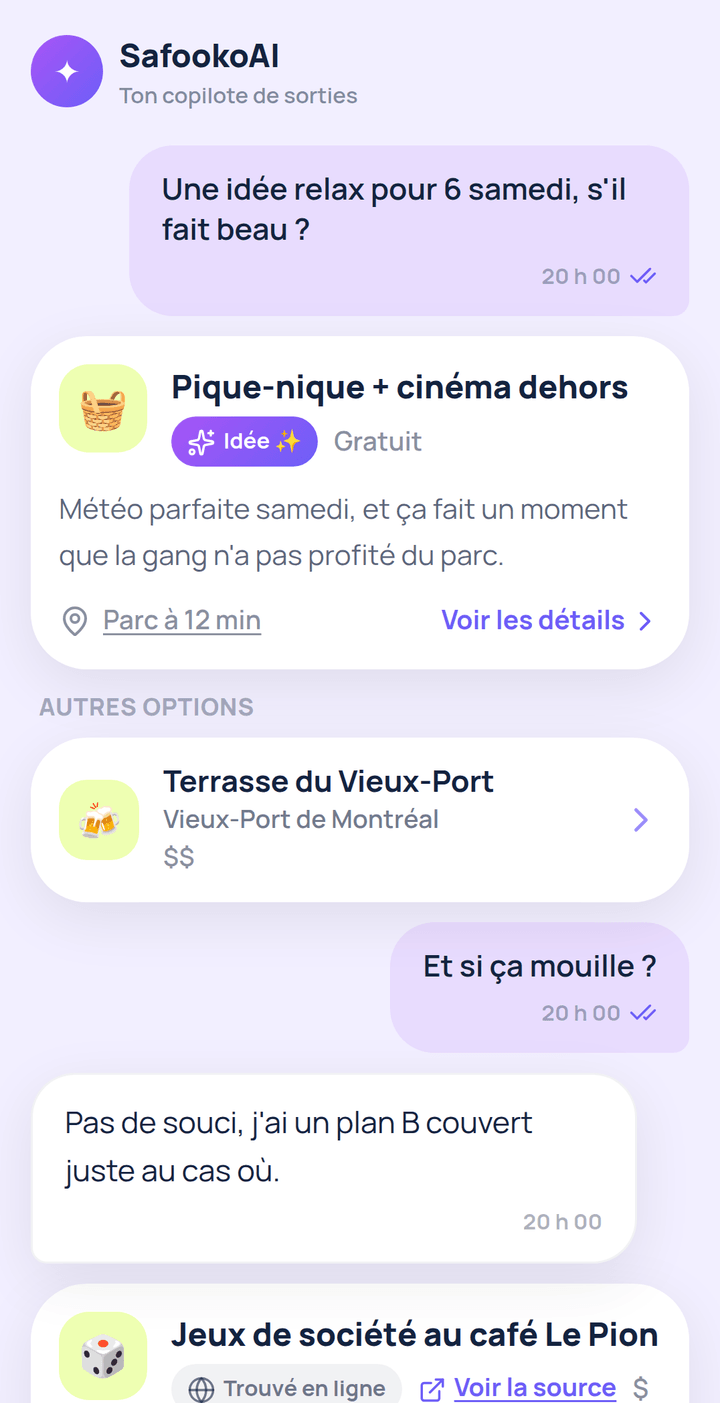SafookoAI propose un pique-nique selon la météo